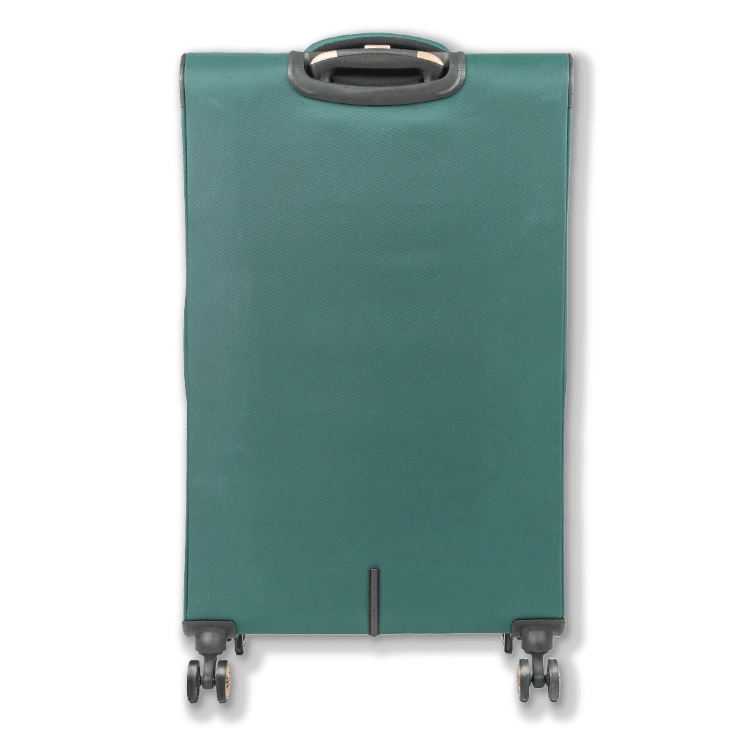 Green suitcase on a white background