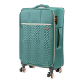 Teal suitcase with a chevron pattern on a white background