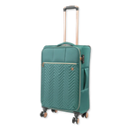 Green suitcase with a chevron pattern on a white background