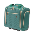 Green suitcase with gold accents on a white background