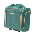 Green suitcase with gold accents on a white background