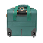 Green suitcase with green handles on a white background