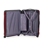 Open suitcase with grey interior on a white background