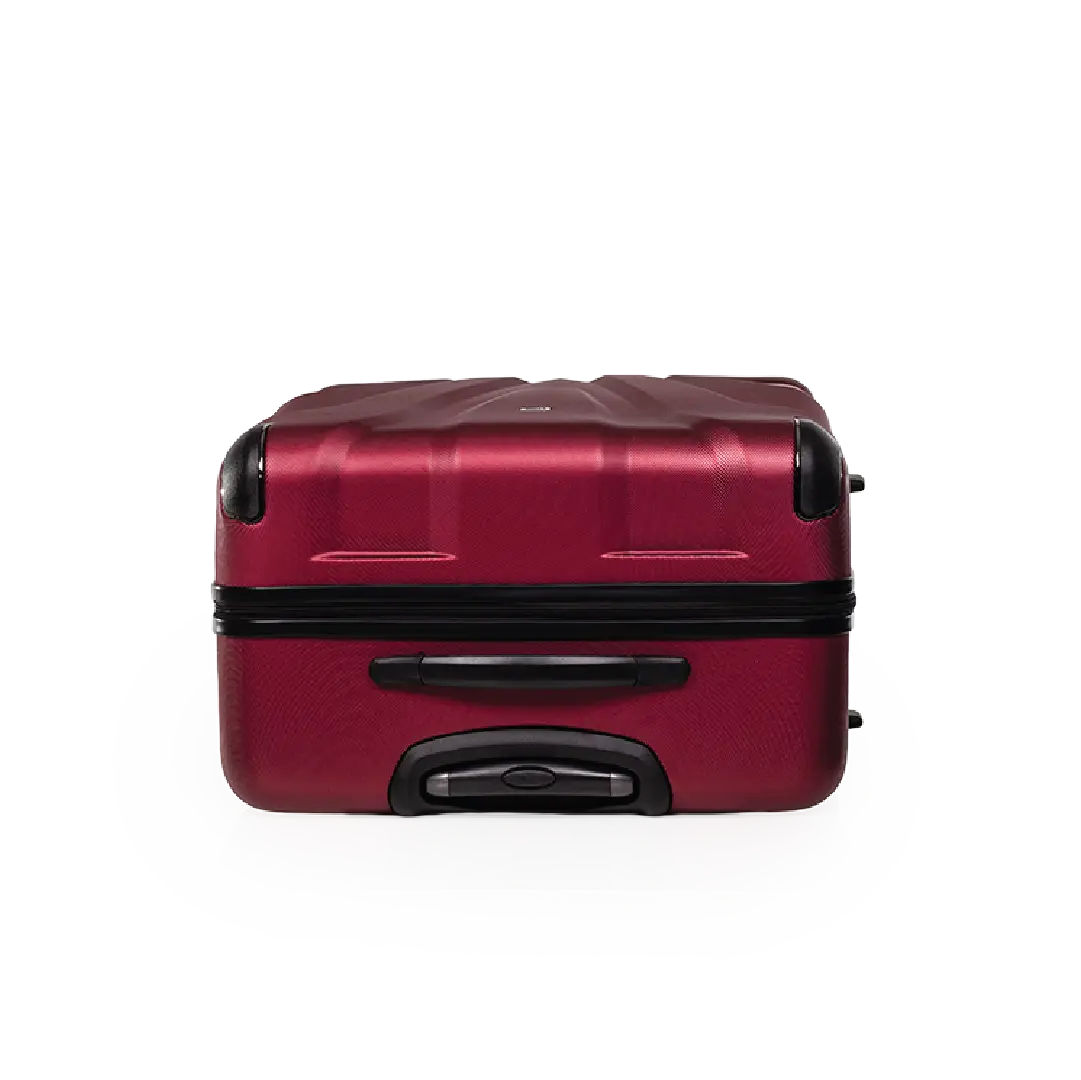 Red suitcase with black accents on a white background