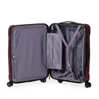 Open suitcase with wheels on a white background