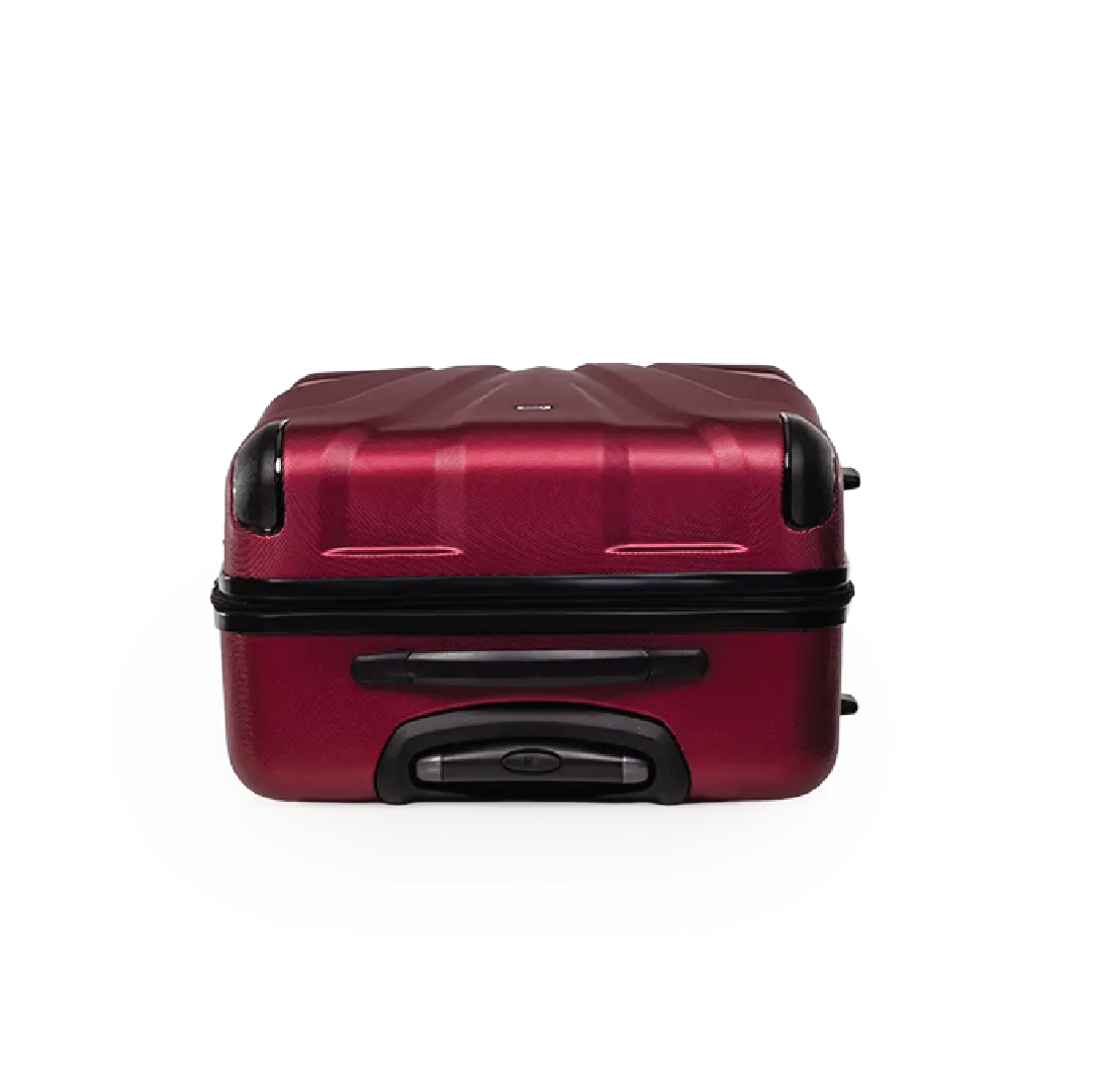 Red suitcase with black accents on a white background