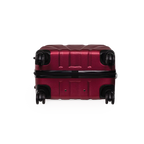 Red suitcase with black wheels on a white background