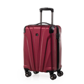 Red suitcase with wheels and handle on a white background