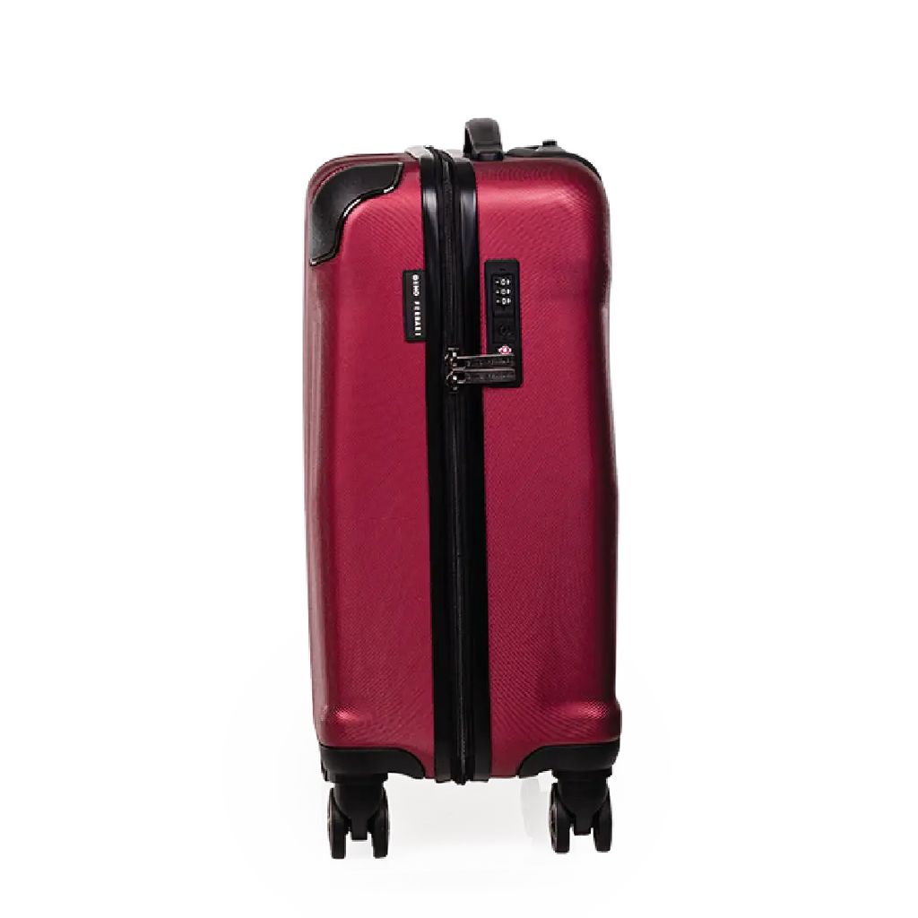 Red suitcase with black zipper on a white background
