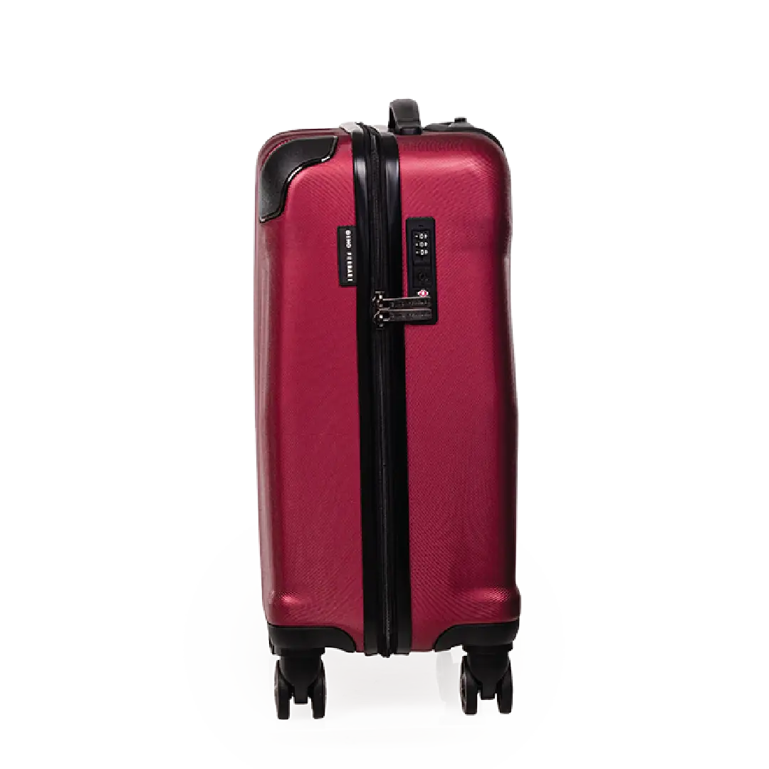 Red suitcase with black zipper on a white background
