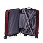 Red suitcase with open lid on a white background