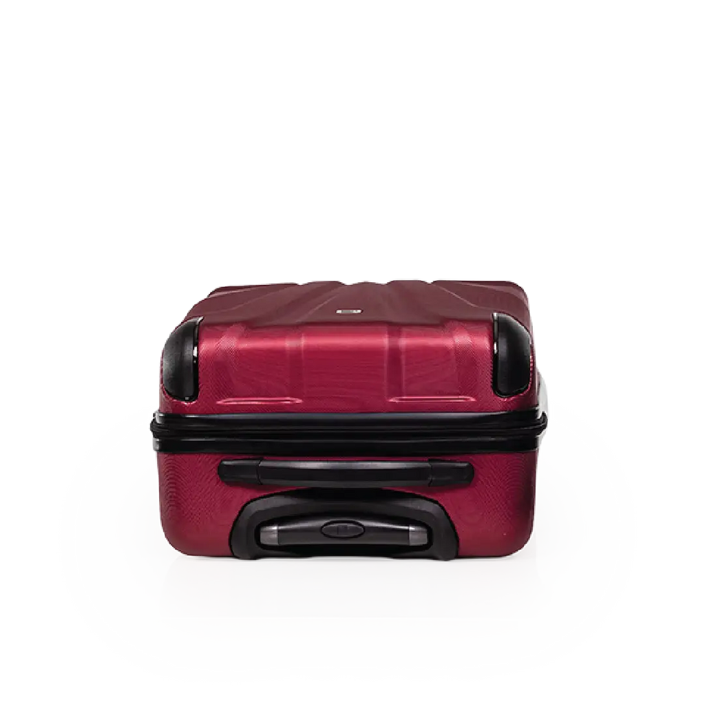 Red suitcase with black accents on a white background