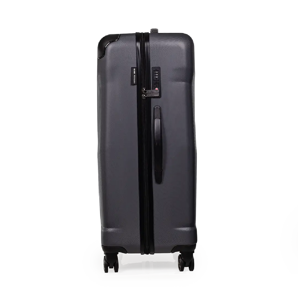 Black suitcase with a handle on a white background