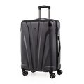 Black suitcase with wheels on a white background