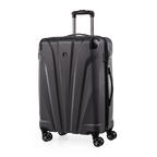 Black suitcase with wheels on a white background
