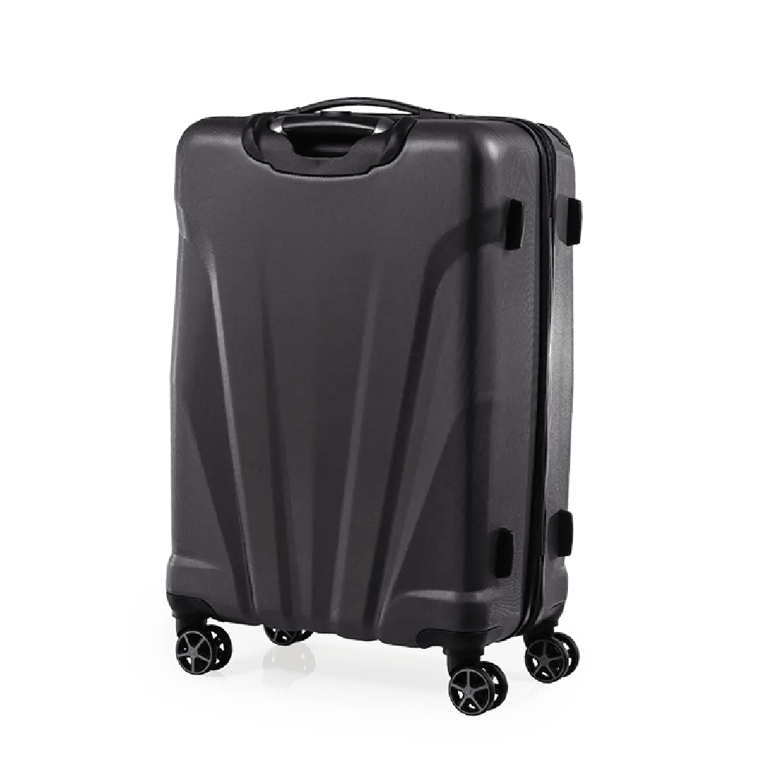 Black suitcase with wheels on a white background