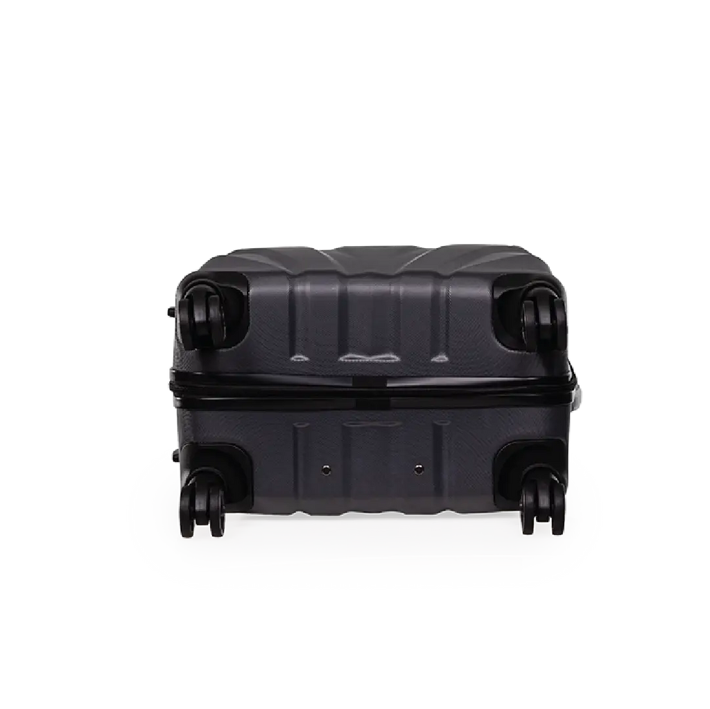 Black suitcase with wheels on a white background