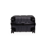 Black suitcase with wheels on a white background