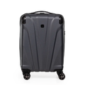 Gray suitcase with wheels on a white background