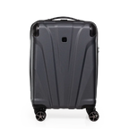 Gray suitcase with wheels on a white background