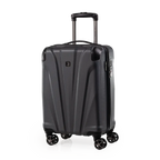 Gray suitcase with wheels on a white background