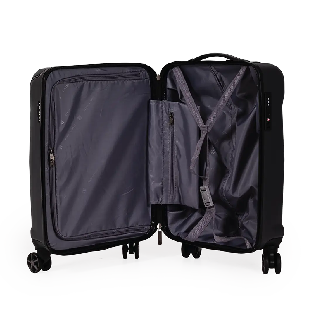 Black open suitcase on a white background