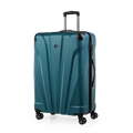 Teal suitcase with a visible brand logo on a white background