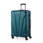 Teal suitcase with a visible brand logo on a white background