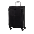 Black suitcase with wheels on a white background