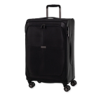 Black suitcase with wheels on a white background