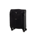 Black softshell suitcase with wheels on a white background.