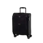 Black suitcase with wheels and a handle on a white background