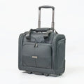 Gray rolling suitcase on a white background