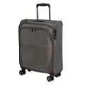 Gray suitcase with wheels on a white background