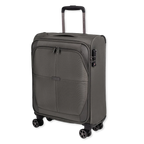 Gray suitcase with wheels on a white background