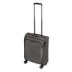 Gray suitcase with wheels and handle on a white background