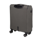 Green suitcase with wheels on a white background