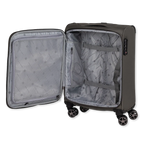 Green suitcase with open lid on a white background