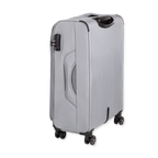 Gray suitcase with wheels on a white background