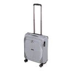 Grey suitcase with wheel and handle on a white background
