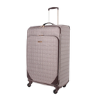 Checkered patterned suitcase on a white background