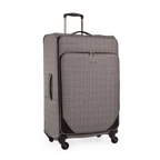Checkered suitcase with wheels on a white background