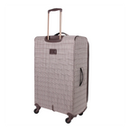 Checkered suitcase with wheels on a white background