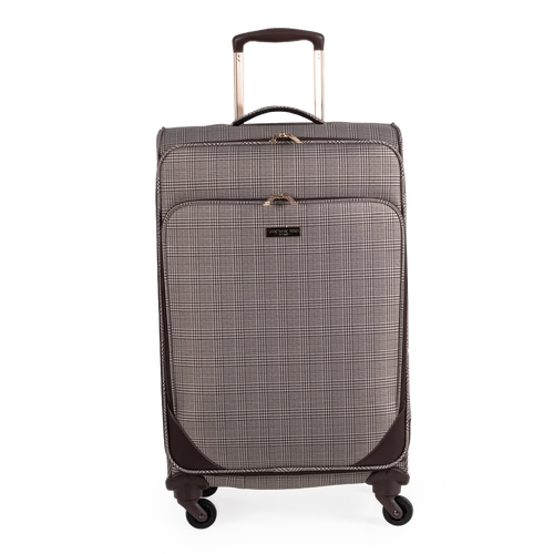 Checkered patterned suitcase on a white background