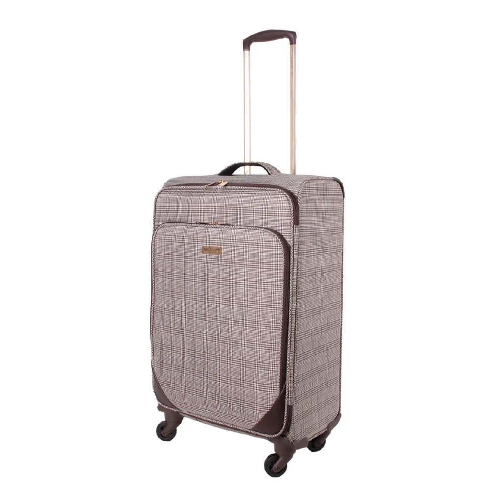 Checkered pattern suitcase on a white background