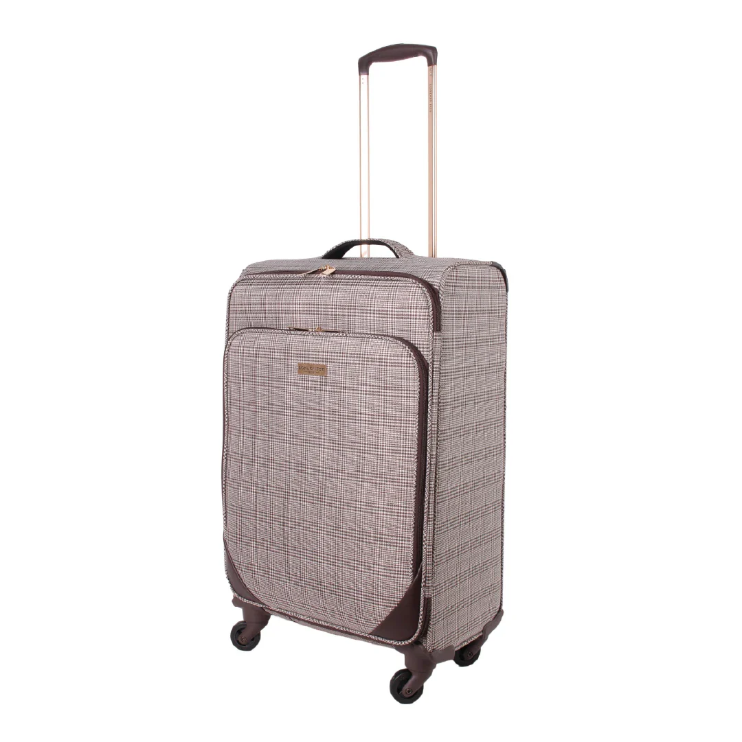 Checkered pattern suitcase on a white background