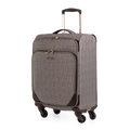 Checkered suitcase with wheels on a white background