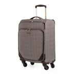 Checkered suitcase with wheels on a white background