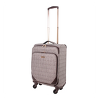 Checkered pattern suitcase with wheels on a white background