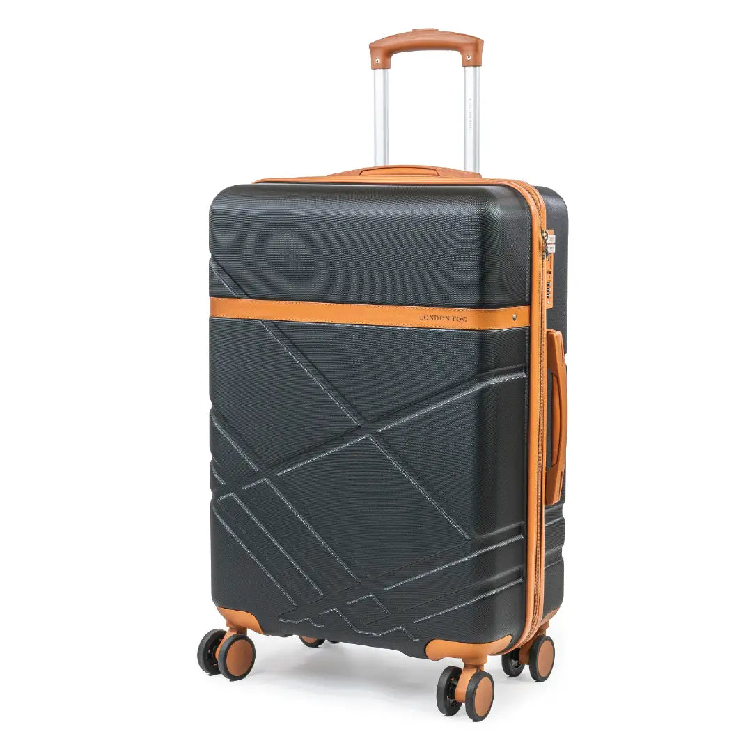 Black suitcase with orange accents on a white background
